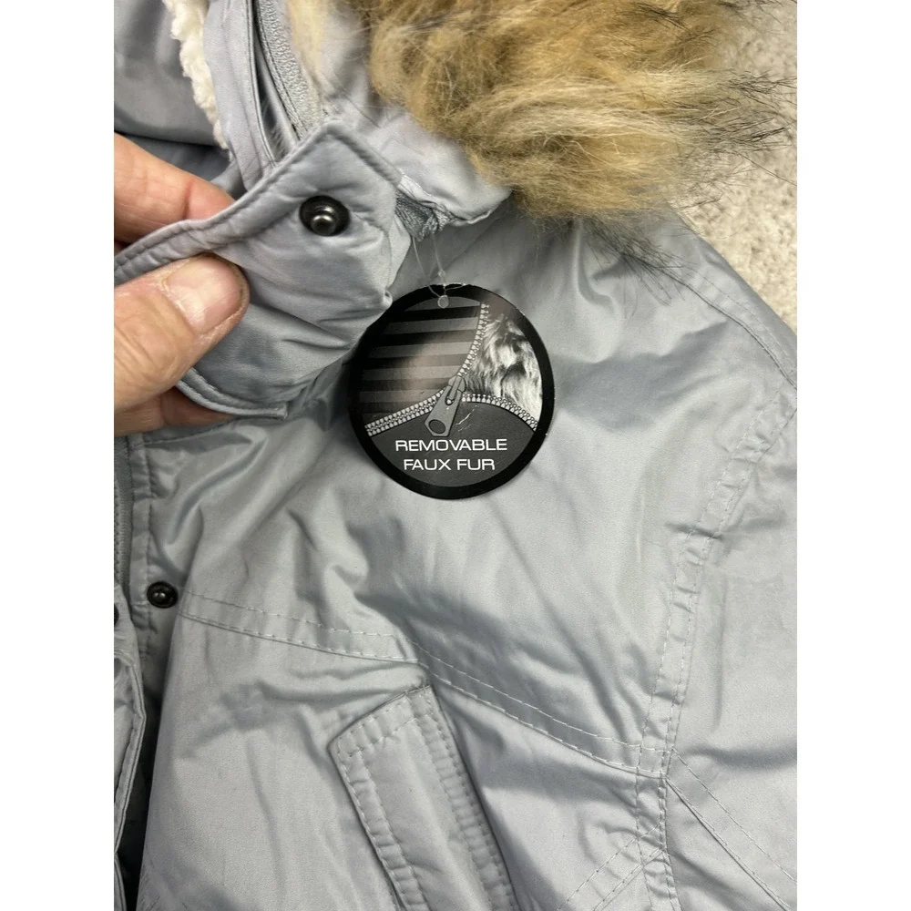 Madden Girl Removable Faux Fur Parka XL Gray Heavy Winter Coat Gorpcore Snow